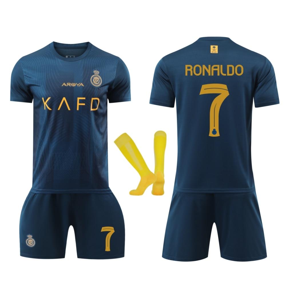 Dětský dres Saudi Ronaldo Modrý Sportovní vybavení Fanouškovská edice Fotbalový dres Prodyšný Rychleschnoucí Lehký