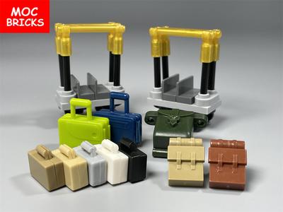 MOC Steine Mini Hotel Gepäckwagen Karren Tasche Für Stadt Haus Bausteine Spielzeug Kinderpuppen Geschenke