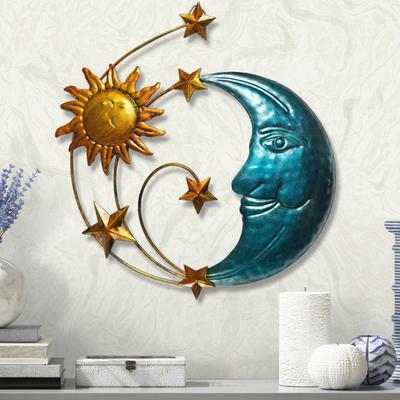 Décoration murale en métal, visage de lune, étoile de soleil, pour la maison, le bureau, le salon, la salle de bain, intérieur et extérieur, ornement suspendu, artisanat en fer