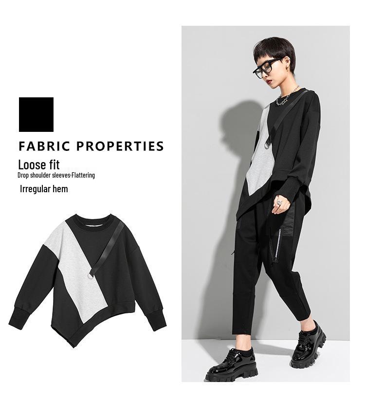 European-American Autumn Color Block Plus Size Women's Casual Long Sleeve T-shirt 