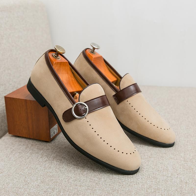 

Fashion Fashionable New Men s Comfortable Soft Soled Pointed Loafers Spring Brand Men Edge Buckle Frosted Leather Breathable Bean Shoes 46 бежевый
