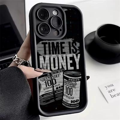 Luxury Phone Case For iPhone 16 15 14 12 11 13 Pro Max Time Is Money Printed Soft Cover For iPhone 16E 15 16 Plus 7 8 Case Cover