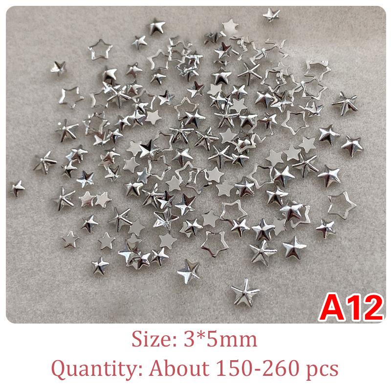 1 Bag Hollow Star Nail Art Charms 3D Metal Five-Pointed-Star Gold Silver Diamond Nail Decoration Luxury Manicure Accessories