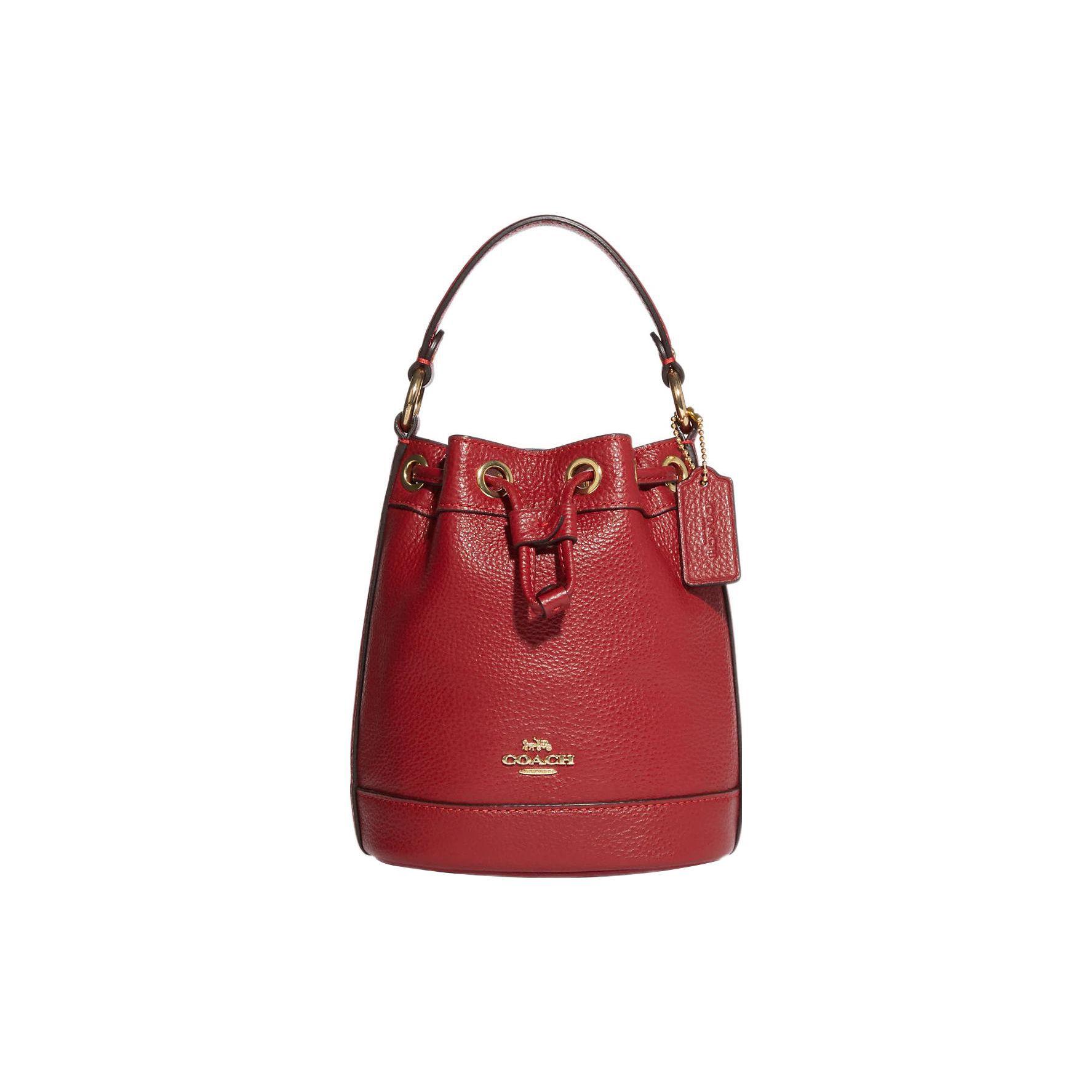 Coach Dempsey 15 Solid Drawstring Closure Pebble Leather Bucket Bag Women bags Red CG532-IMF8Q Basic Set (Bag+Dust Bag)