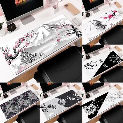 Tappetino per mouse Ink Cherry Blossom Grande tappetino per scrivania da ufficio Life Black and White Series Tappetino per mouse in gomma antiscivolo