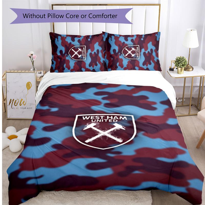Set Lenzuola Stampato West Ham United Football 3 Pezzi, Comodo Set Copripiumino per Camera da Letto Amico della Pelle