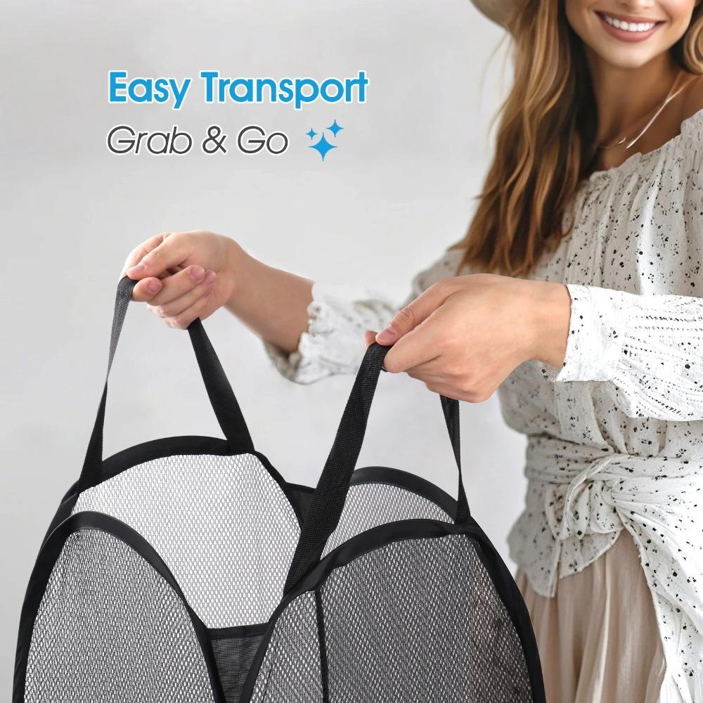 2-piece Pop-up Mesh Laundry Basket, Foldable Laundry Basket, 74 Liters, with Side Pockets