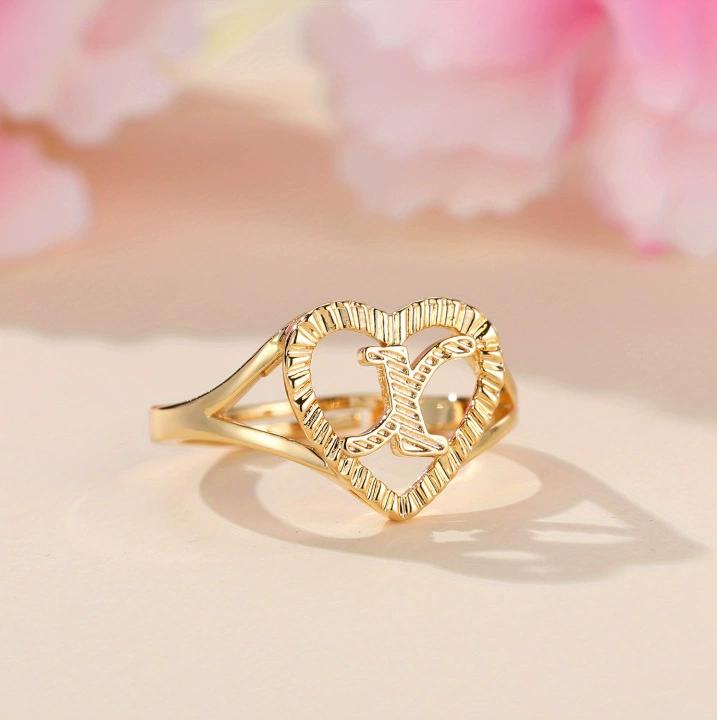 1pc Vintage Hollow 26 Letter Adjustable Ring Fashionable Casual Couple Accessory