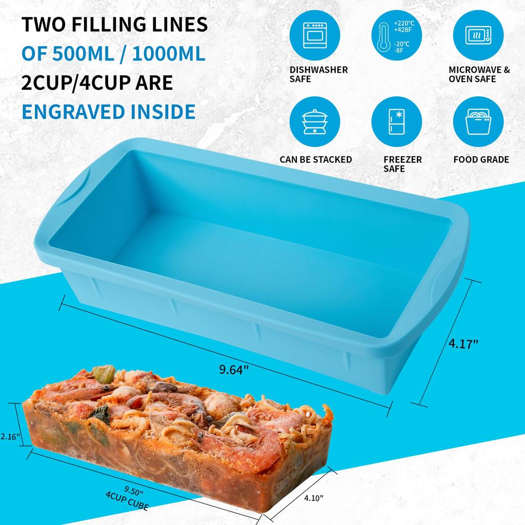 1 2 4 Cup Silicone Soup Freezer Container Lunch Storage Tray Cubes Moulds Set Microwave Safe with Lids