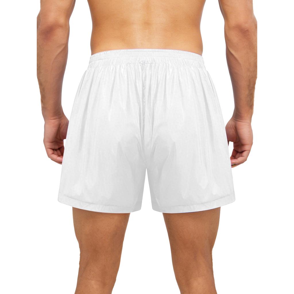 Mens Waterproof Swim Trunks Pockets Color Blocking Stripes Elastic Waistband Athletic Bottoms