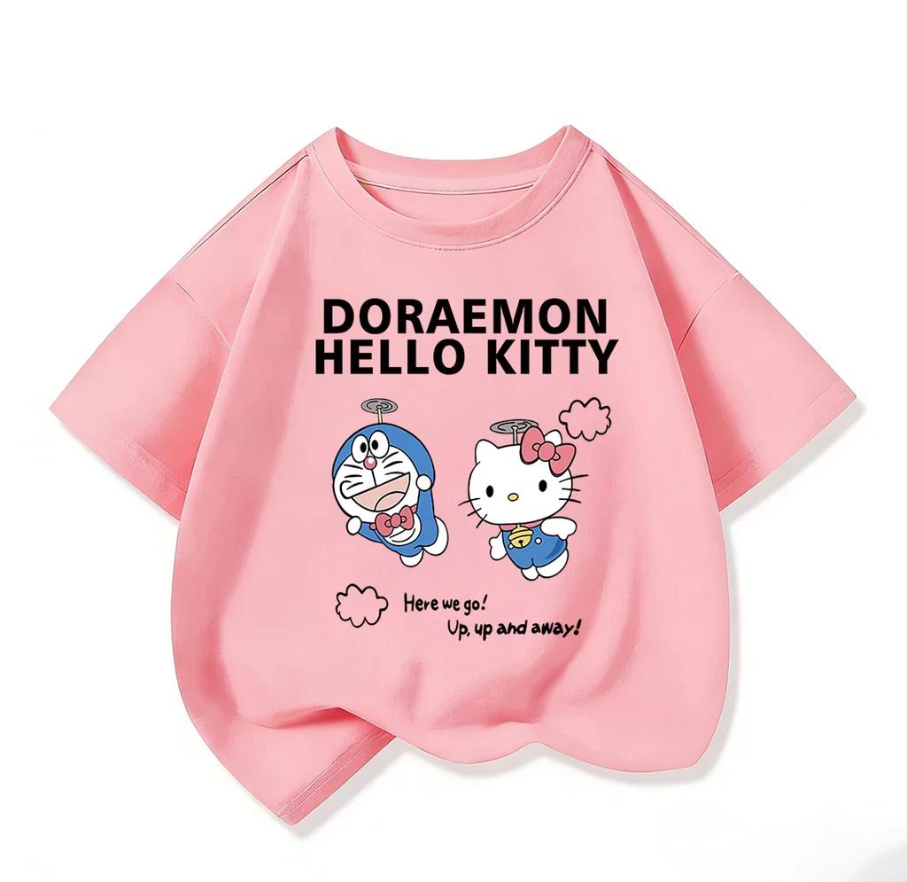 Fashionable Children's T-shirt, Cute Cartoon Street Top for Summer, Doraemon Casual Wear