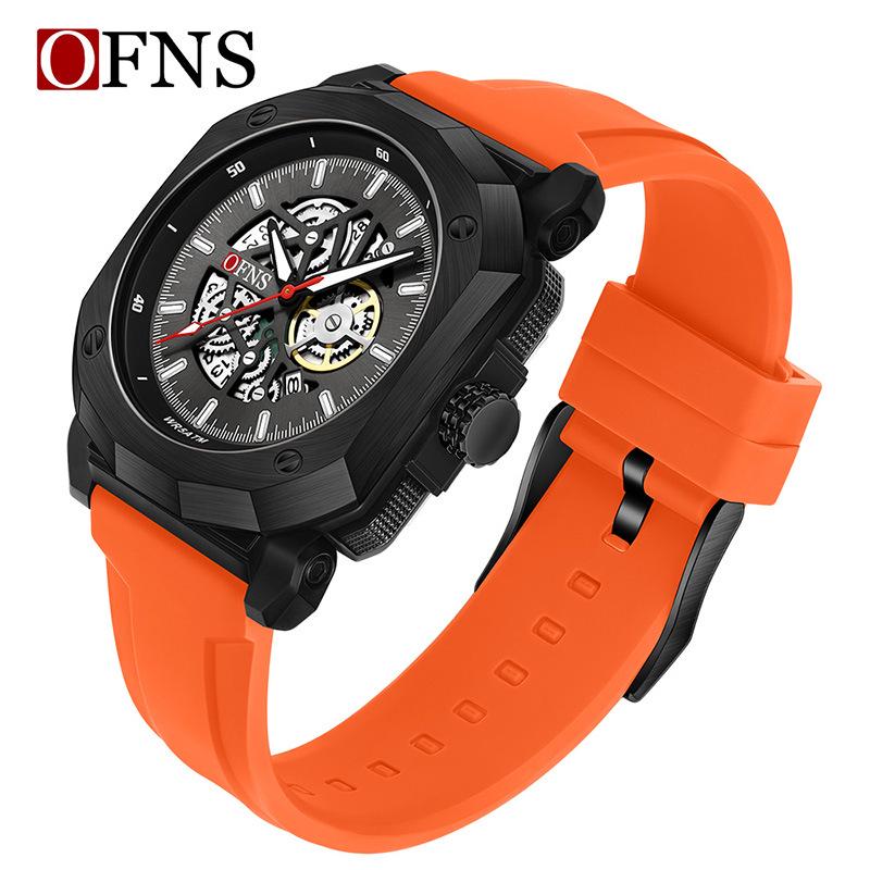 Oufanni Shrimp Skin Quartz Men s Watch: Luminous, Waterproof, with Creative Hollow Design and Calendar.