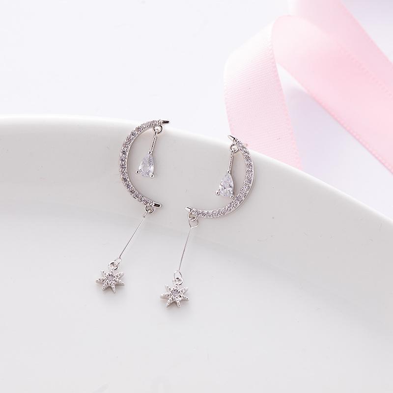 

Креативные серьги-подвески в виде звезды и луны: Длинные серьги-подвески в корейском стиле «Лунная бухта» с цирконами для женщин со штифтами из серебряной иглы