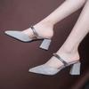 Wearing pointed toe half slippers versatile women's shoes trendy two wear women's summer new bag head thick heel cool slippers