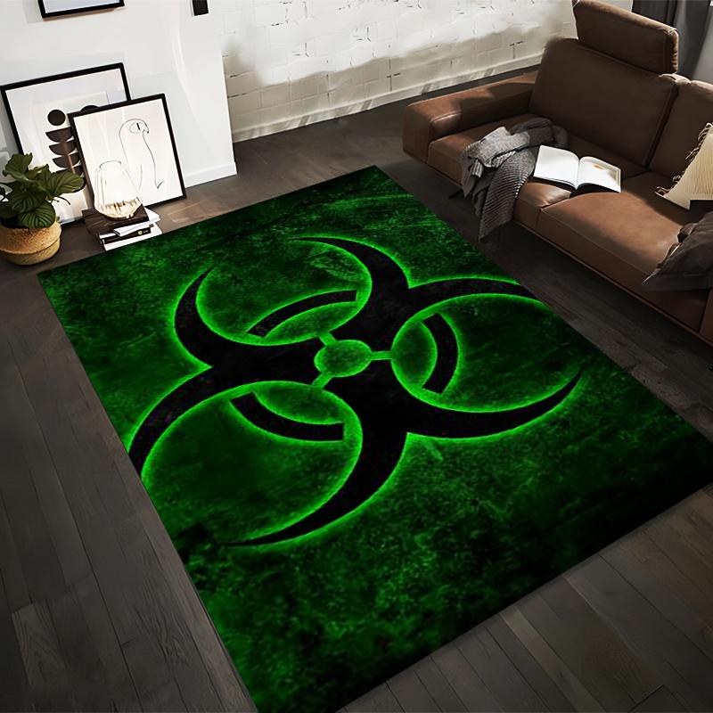 Biohazard Symbol Green Grunge Design Rug Non-slip Rug Suitable for Living Room and Bedroom Sofas Sofas
