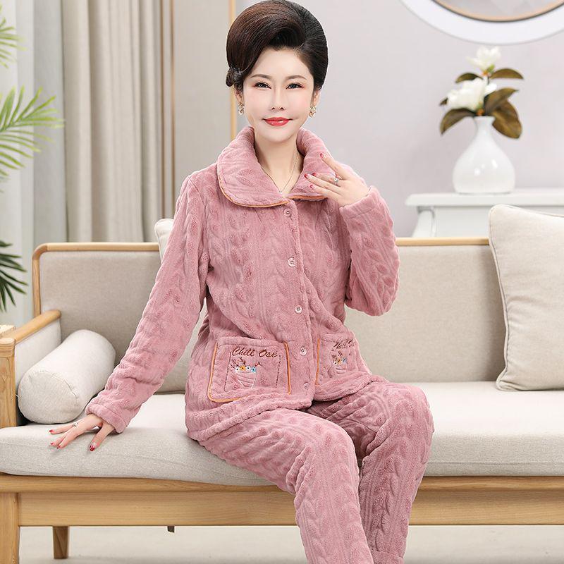 Mamas Schlafanzug: Damen Übergröße Korallenfleece Winterset - Warme Outdoor-Homewear für Mittelalte & Ältere