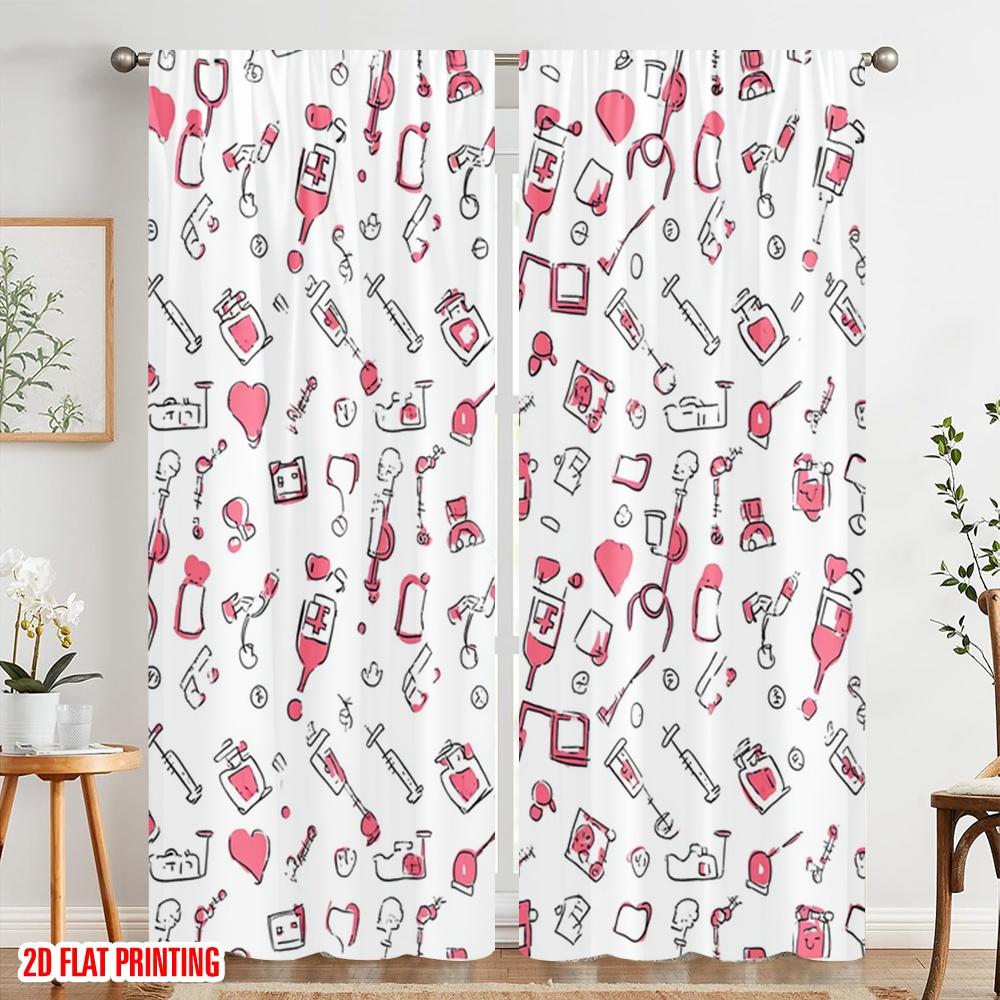 2pcs,2D plane printing Popular Curtains Hospital Medical Polyester (without rod) Outdoor Decorations Ldeal for Bedroom Living