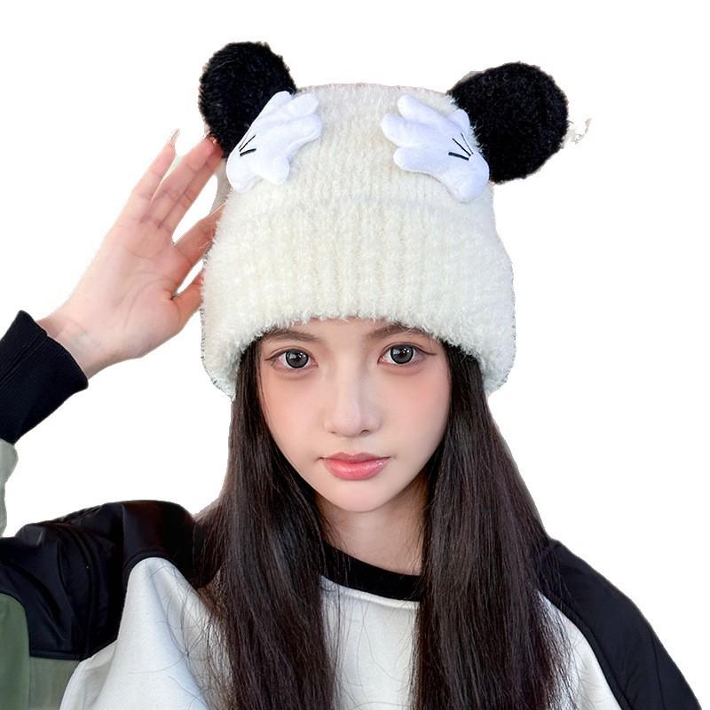 Knitted Woolen Hat for Women In Winter Japanese Style Cute Little Gloves Head Hat Versatile Warm Ear Protection Cold Protection Head Hat Trendy