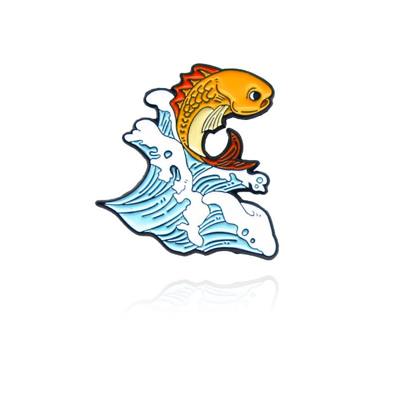 Wavy Yellow Koi Cartoon Enamel Pin: Happy Swimming Badge