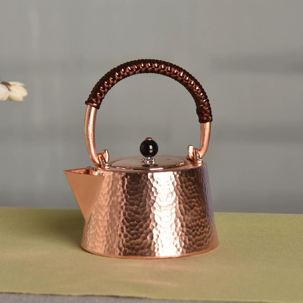 Vintage Pure Copper Coffee Pot,Hammer Texture Teaware 350 Ml Boil Milk Tea Weave Handle Carry By Hand Kettle ,Handcrafted Teapot