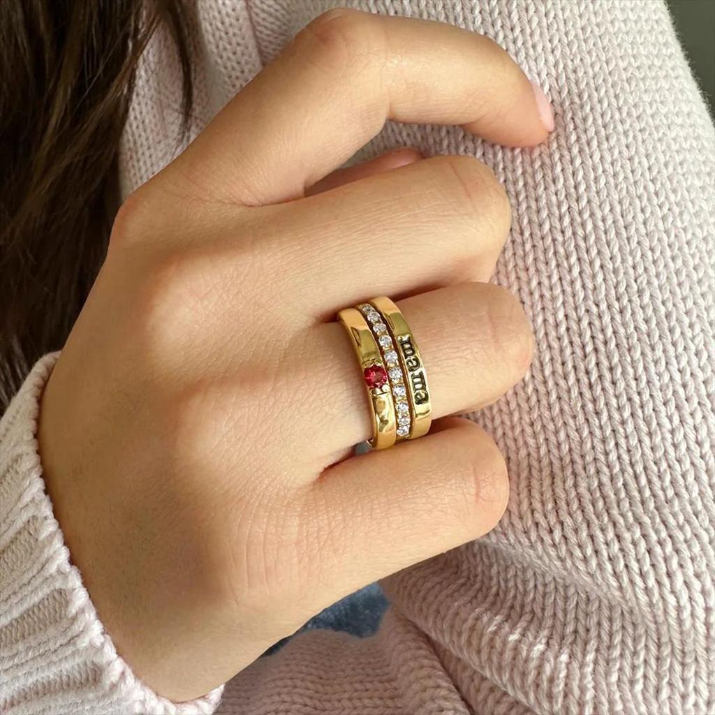 Customizable European and American Holiday Jewelry Bestseller Cross-border Personalized Engraved Birthstone Month Rings