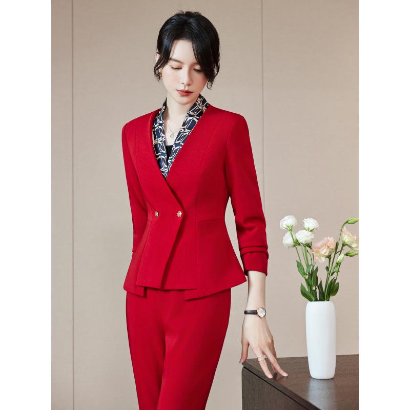 Autumn/Winter Flight Attendant Suit: Professional Long Sleeve Business Uniform for Receptionists and Beauty Salons.