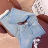 Autumn and Winter Light Blue Velvet Retro Micro-flared Slim-fitting Jeans Women's High-waisted Slim-fitting Horseshoe Pants