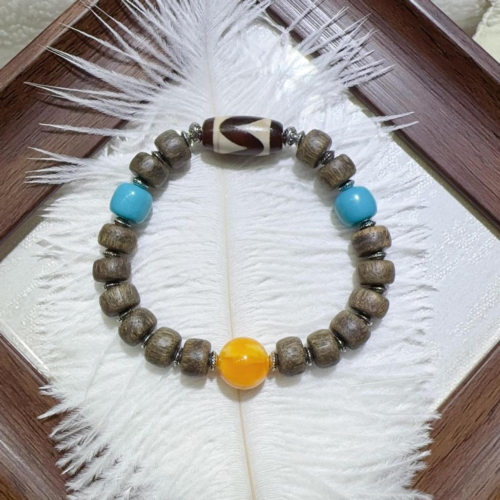 Original Chinese Agarwood Multi-Treasure Bracelet for Women - Natural Wood Beads, Retro High-End Style