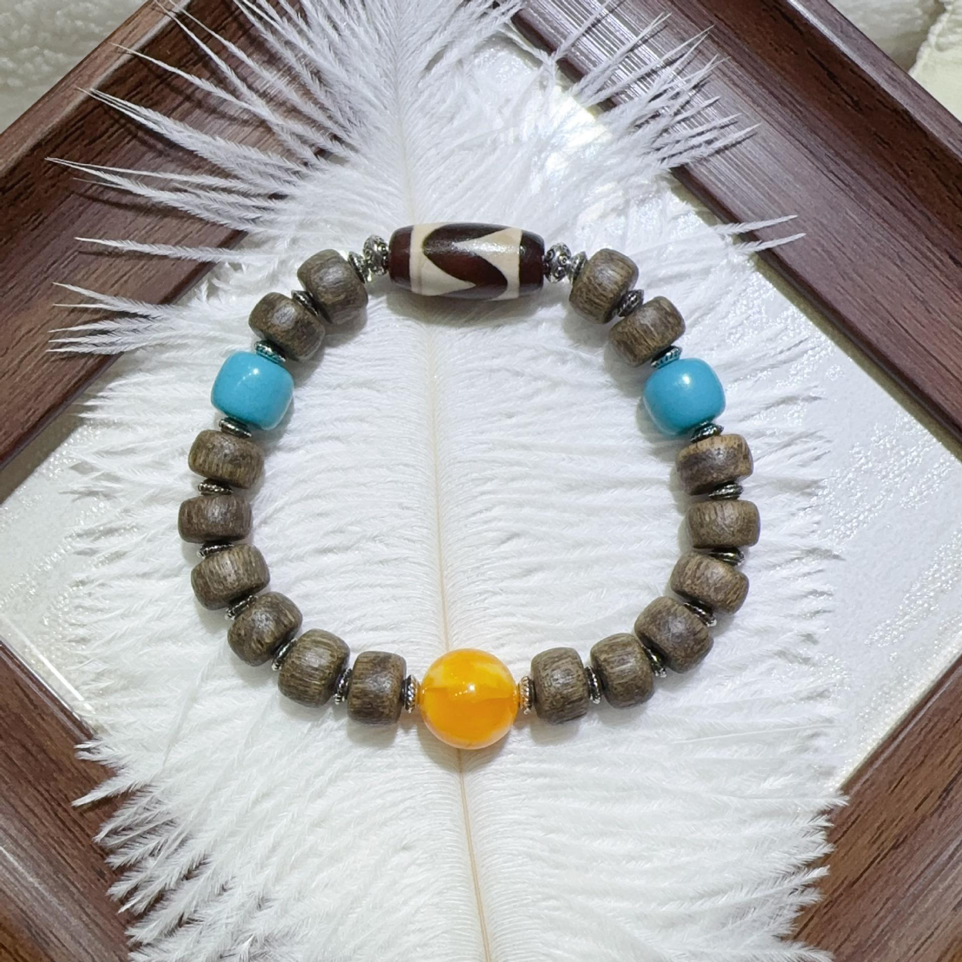 Original Chinese Agarwood Multi-Treasure Bracelet for Women - Natural Wood Beads, Retro High-End Style