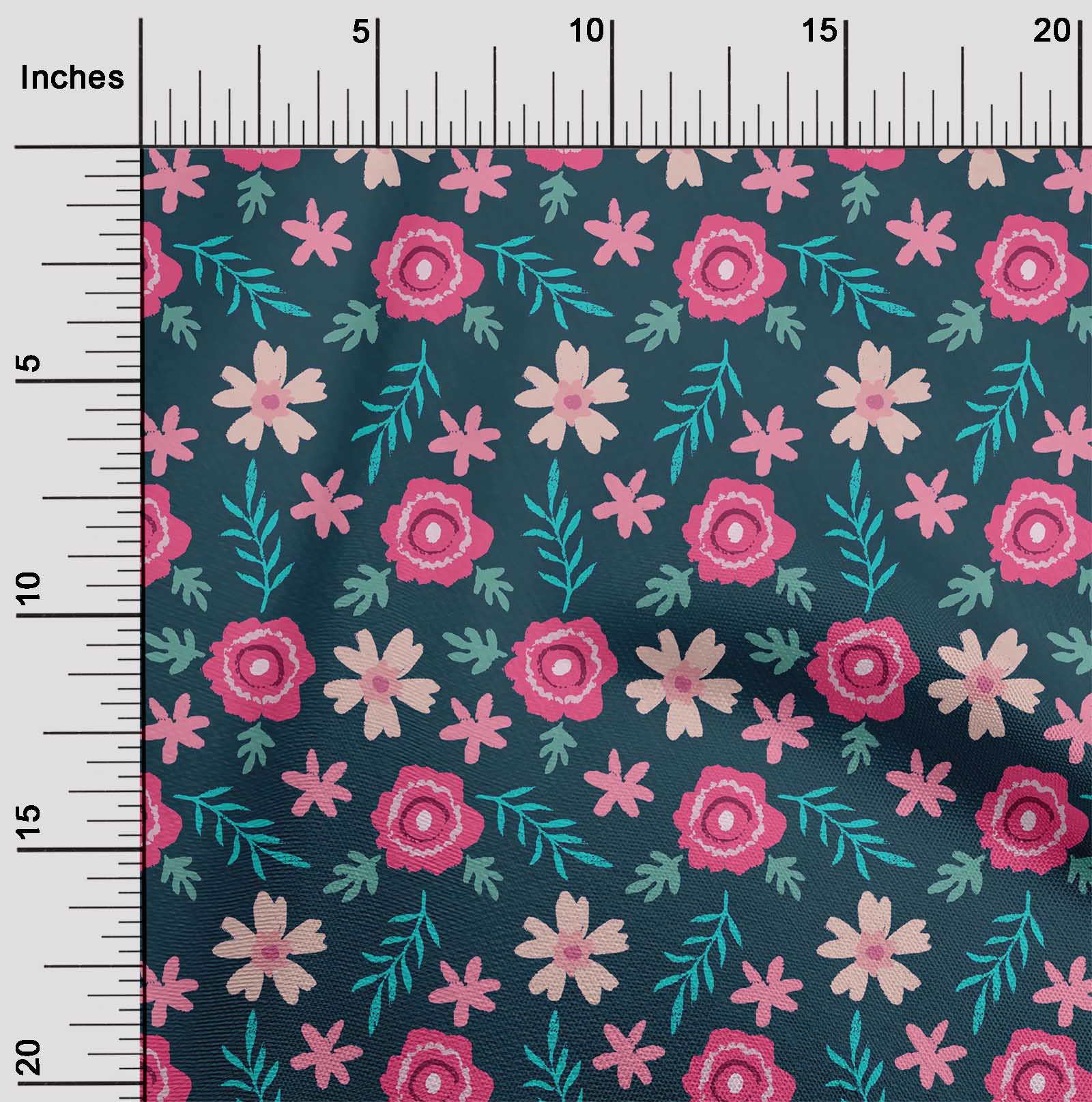 

OneOone Cotton Flex Fabric Листя та квітковий художній принт у дворі 40 дюймів 42 Inch Wide - Viscose Chiffon синій