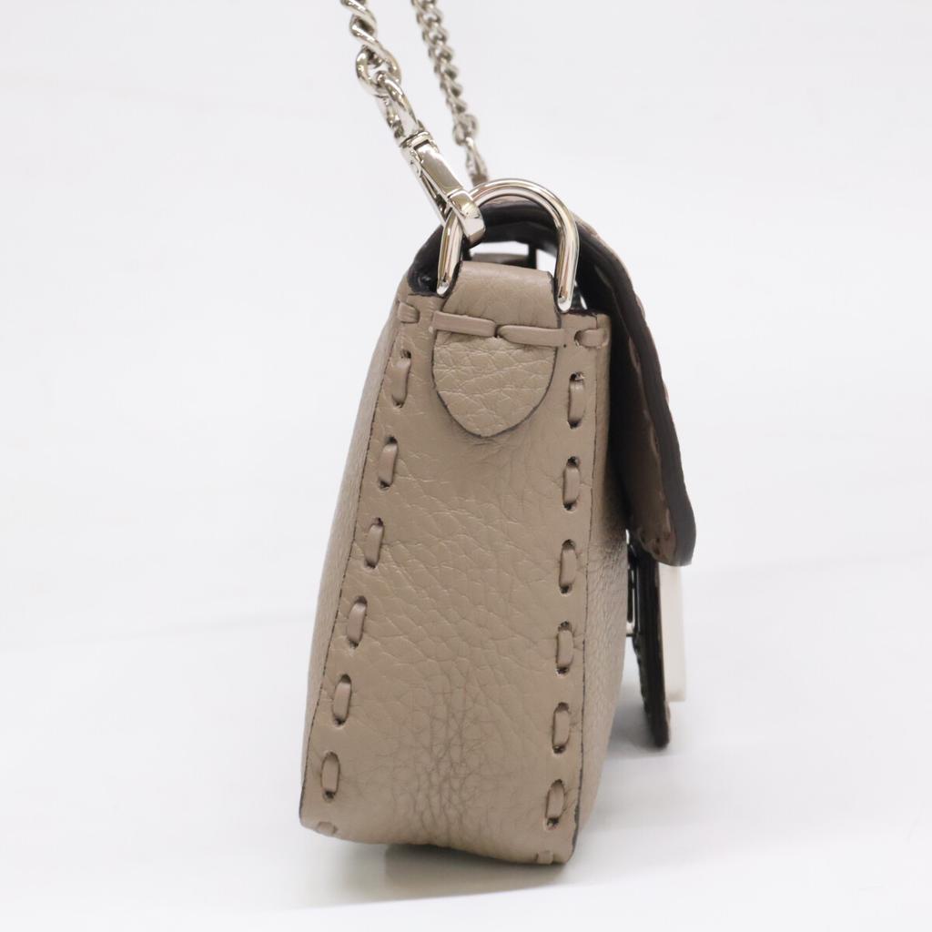 FENDI 8BS017 Selleria Mini Bucket 2-Way Chain Shoulder Bag Handbag Taupe/SVHardwareUsed