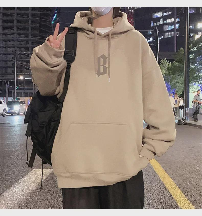 Men's Hong Kong Style Retro Hooded Sweatshirt - Spring/Fall American Heavyweight High Street Trendy Loose Jacket with Plus Velvet