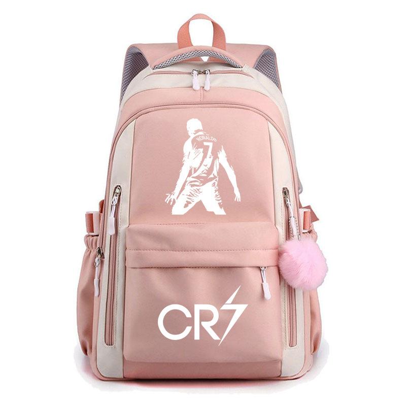 Football Star Cute Backpack Cr7 Primary And Secondary School Student Schoolbag Color Matching Waterproof And Wear-Resistant Backpack