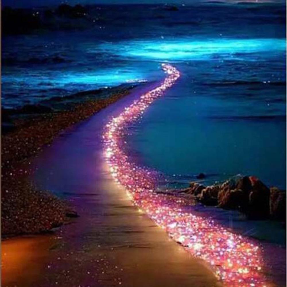 Full Square Diamond Painting Kits Round Diamonds Moonlight Beach Diamond Art Kits Fantasy Landscape DIY Diamond Painting