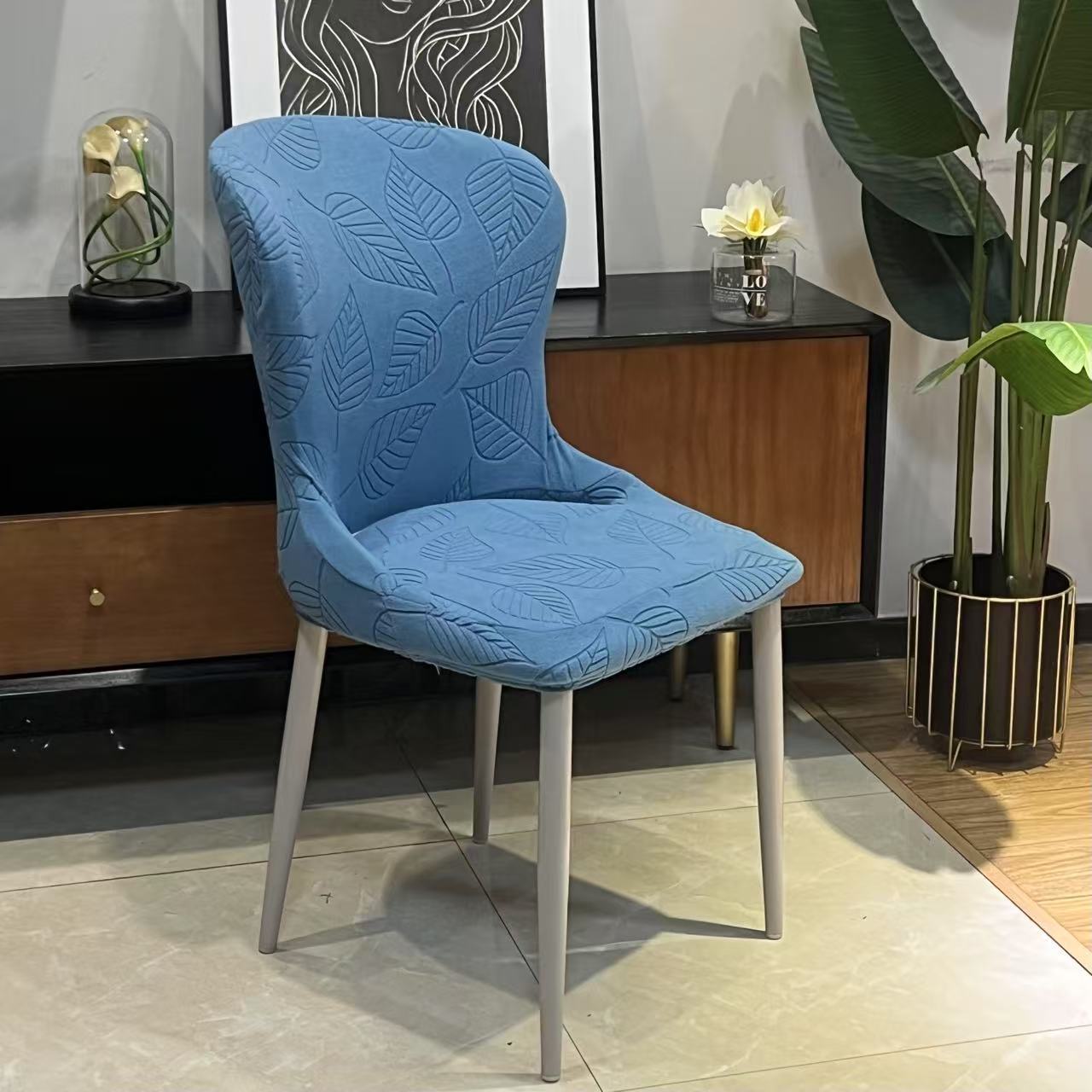 Onregelmatige Vorm Fauteuilhoes Huis Elastische Eetkamerstoelhoes Verdikte Krukhoes Alle Seizoenen Universeel Allesomvattend Effen Kleur 45*40*40cm pauwblauwe kleur