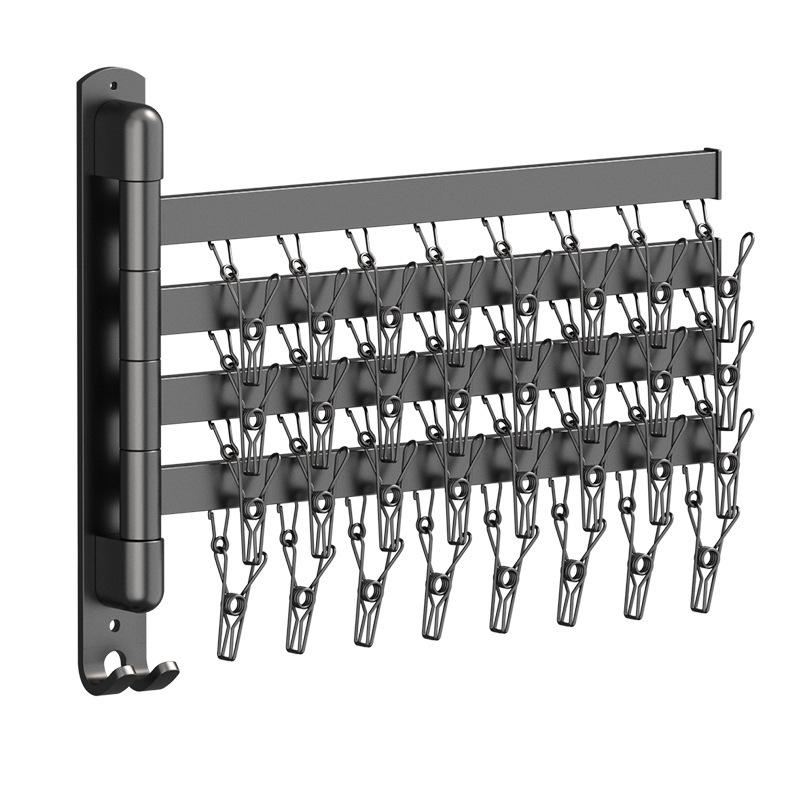 Wall-Mounted Folding Clothes Drying Rack for Socks, Underwear, and Underpants with Clips.