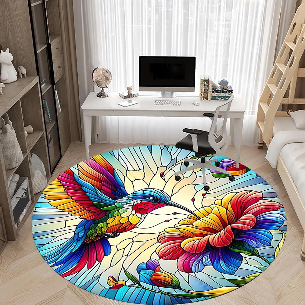 1pc Hummingbird Flowers Office Round Area Rug, Indoor Mat Suitable ForOffice, Under Office Chairs Bedroom Living Room Home Decor, Room Deco D164