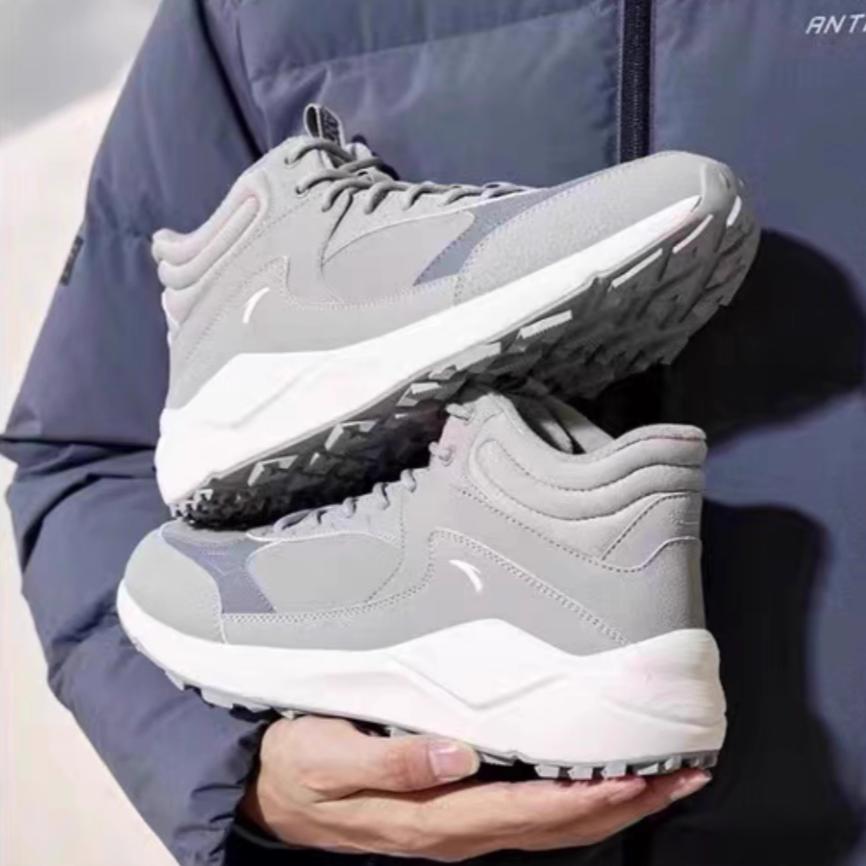 Anta Lifestyle Series Fleece Fashion Comfortable Simple Waterproof Warm High-Top Casual Shoes Men sneaker Pigeon-Gray 112348986-2