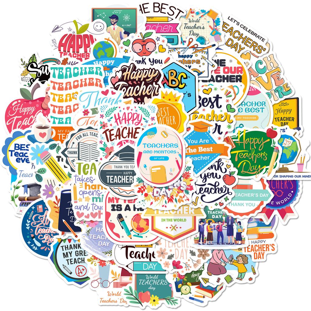 50 New Styles of Teacher's Day In English Happy Teacher's Day Short Sentences Personalized Decorative Stickers Waterproof Stickers