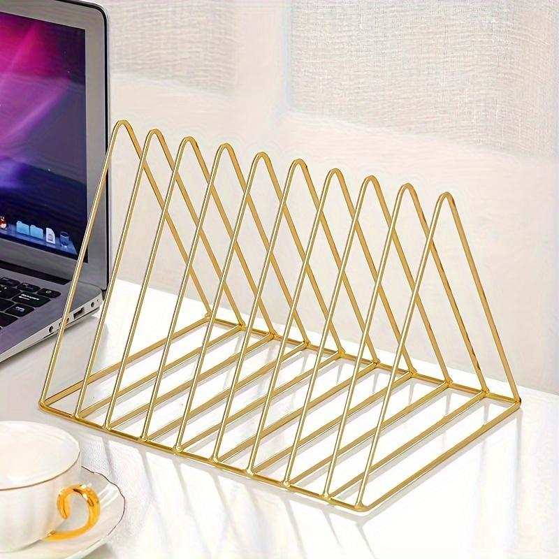 1pc Metal Desk Organizer, 9-Section File Holder, Office Bookshelf Storage, Creative Display Storage, Bookclip Office Shelf