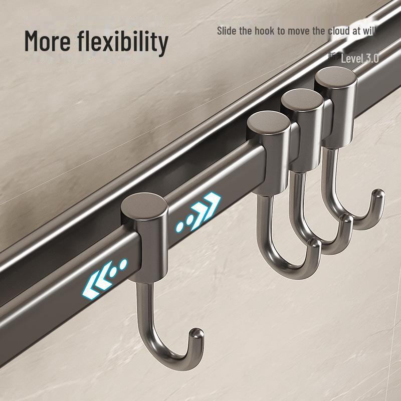 Raft de bucătărie fără găuri cu cârlige din aluminiu pentru spatule și linguri