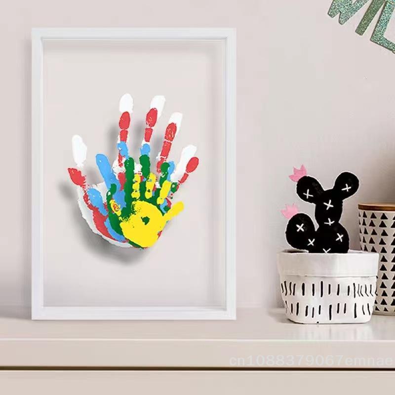 [ZYAS] 1Set Family Handprint Photo Frame DIY Wooden Frame Handprint Photo Frame Kit With 6 Paints Pen Eraser Paintbrush Keepsake