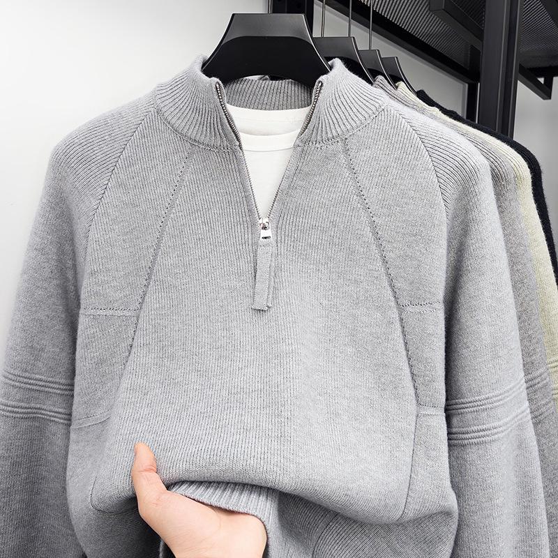 Men's Thickened Half-Zip Knit Sweater - Warm Long-Sleeve Base Layer for Autumn/Winter