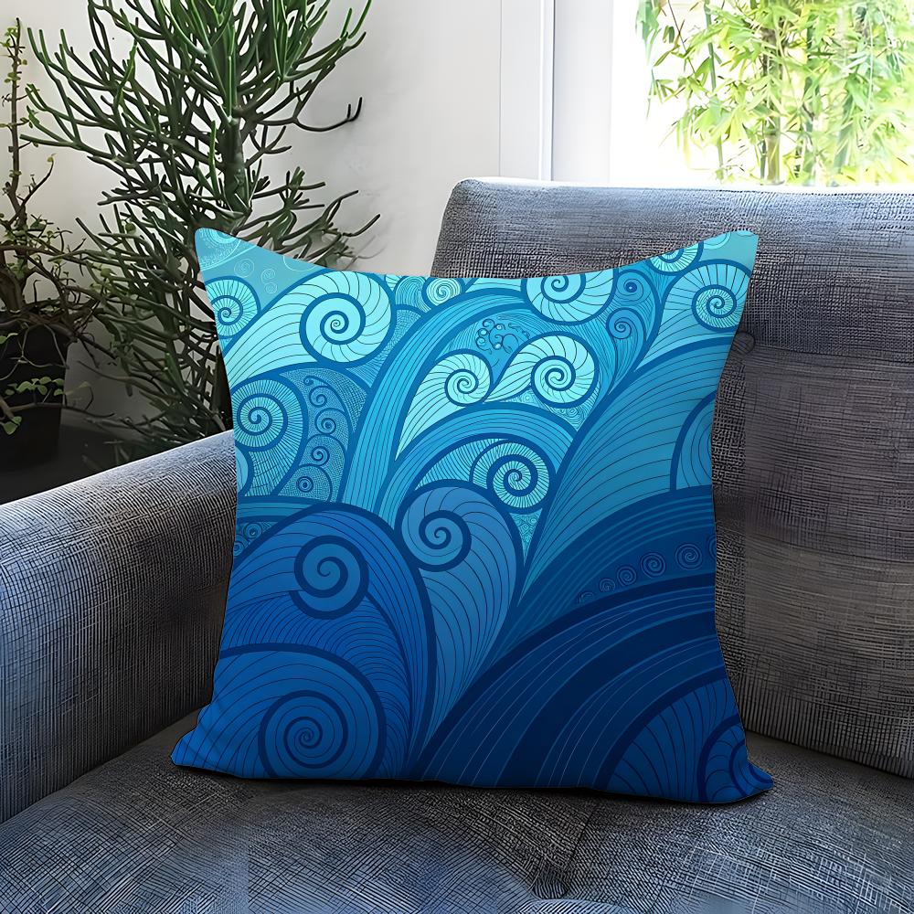 Light blue ocean ripple Cushion Cover Comfortable Reversible Pillow Cover Ideal for Car Sofa Bedroom  Beyond