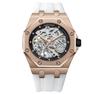 KINYUED Octagonal Hollow Skeleton Watch Men Rose Gold White Silicone Band Sports Luxury Waterproof Quartz Wristwatch Gift