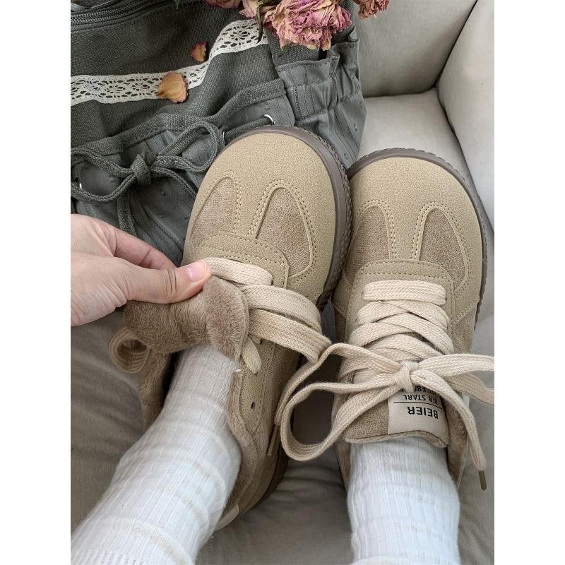 2 autumn and winter new warm cotton shoes round head retro versatile velvet board shoes casual women's snow boots men