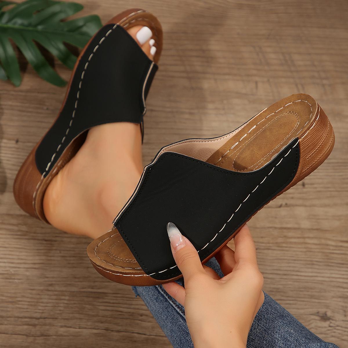 

Летние новые тапочки на платформе с наклонным каблуком, европейская и американская мода, импортная торговля, большие размеры, классные пляжные тапочки, классные тапочки с рыбьим ртом 43 чёрный