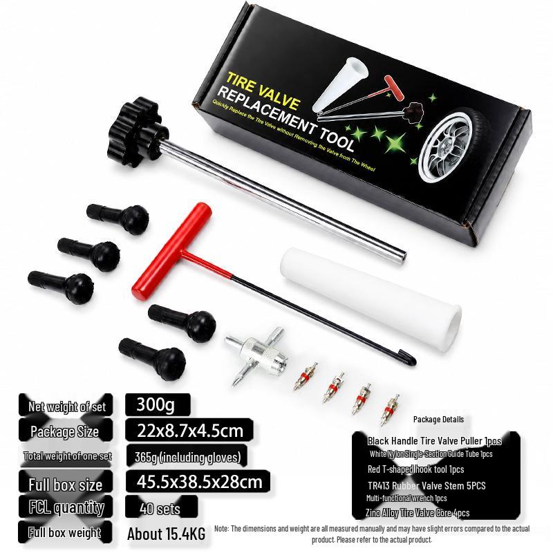 Tire Repair Tool Kit with Valve Core Installation and Tire Lever