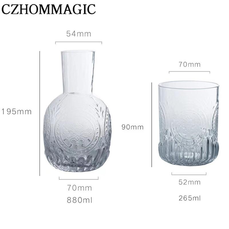 880ml Bedside Water Carafe Glass Cup Drinkware Set Vintage Transparent Cold Water Cup&Bottle for Pitcher Nightstand Bedroom Gift
