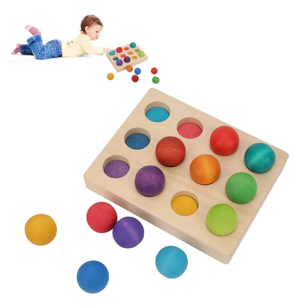 Farbsortierung Holz Farbsortierung Steckbrett 12 Enthält Holzkugeln und Früherziehung Langlebig und Kugeln, Spiel, Hölzern, Farben, Tablett, Spielzeug,